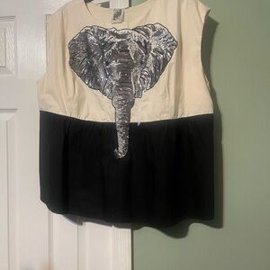 QUEEN OF SPARKLES Cream and Black Elephant Sequin Appliqué Top